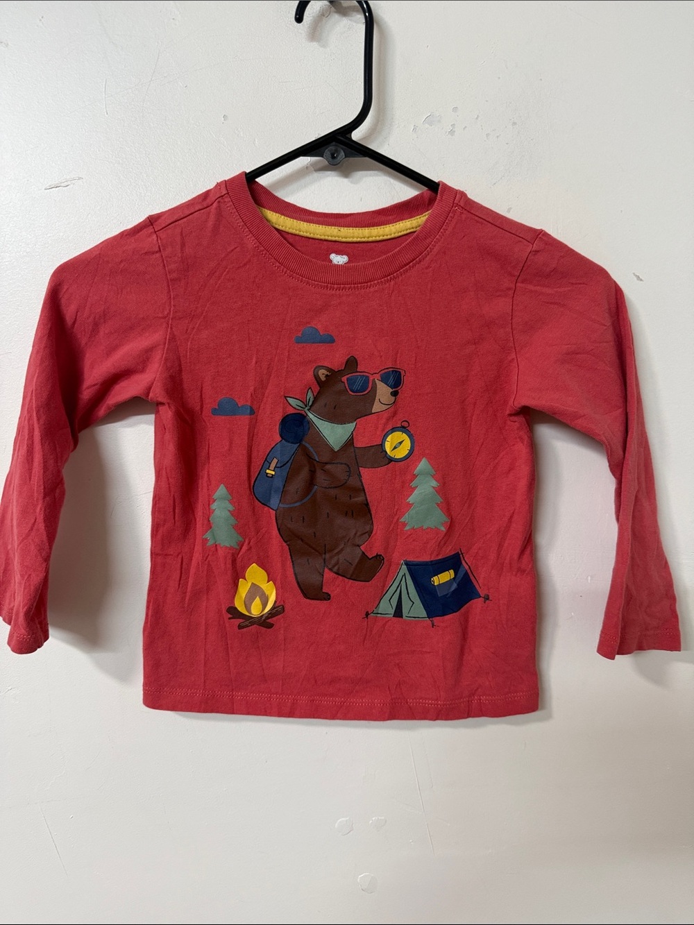Koala Kids Red Long-Sleeve Tee with Bear Camping Graphic